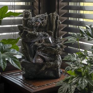 lot 48 image: Alpine Corporation Tiered Log Tabletop Fountain with LED Lights