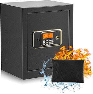 lot 74 image: 2.2 Cub Fireproof and Waterproof Safe Box, Security Home Safe with Fireproof Money Bag, Digital Keypad and LCD Display, Built In LED light, Adjustable Partitions, Double Keys Safe