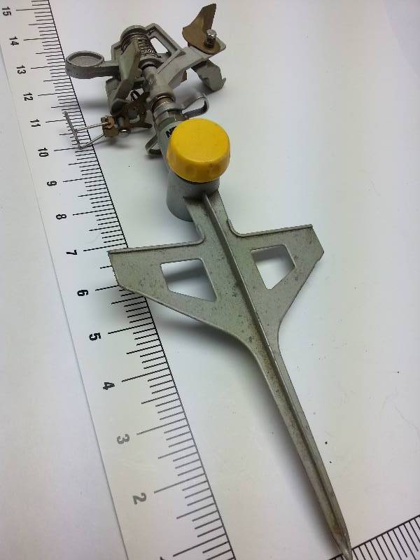 lot 8816 image: Nice used Nelson Rainbird adjustable lawn sprinkler head and attached ground stake.
