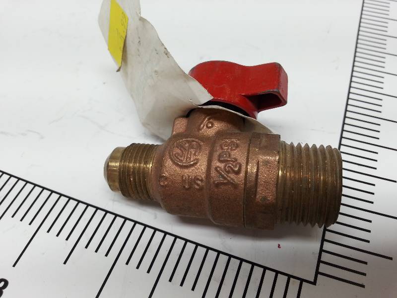 lot 8791 image: New appliance shut off valve with the male 12 NPT male threads and male 38 tubing flare threads