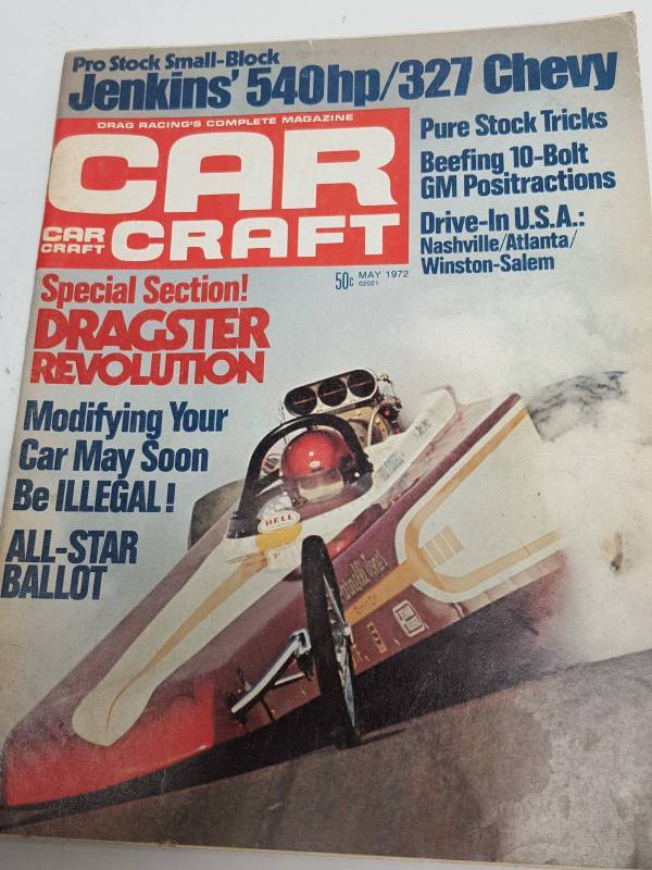 lot CC5-72 image: May 1972 Car Craft magazine issue featuring Special Dragster Wedge Revolution