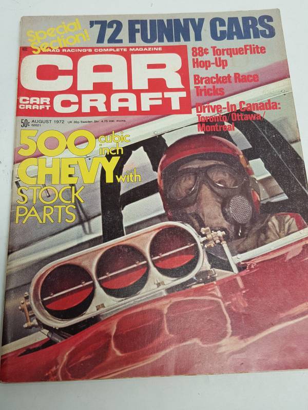 lot CC8-72 image: August 1972 Car Craft magazine issue featuring 500 cubic inch BB Chevy stock parts