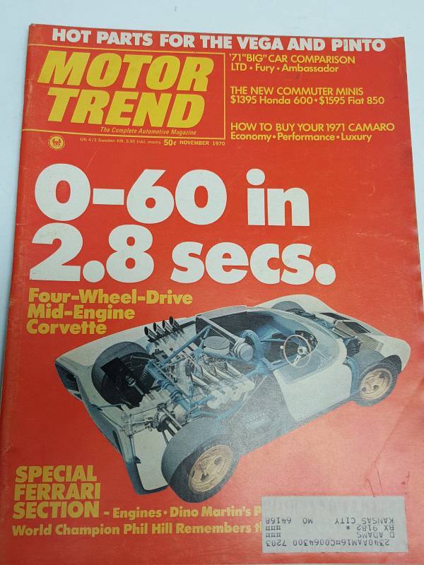 lot MT11-70 image: November 1970 Motor Trend magazine collectable issue featuring 4wd Corvette