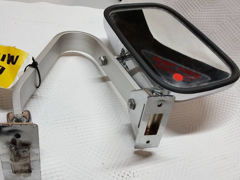 lot 8351 image: New truck door mounted universal chrome rear view mirror with chrome housing and mounting brackets with screws.
