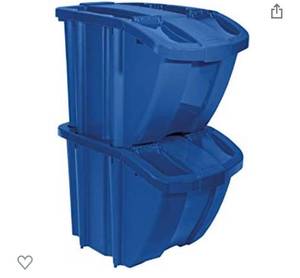 lot 2222 image: Suncast Bin Kit Stackable Organizer-Front Flap for Dry Storage Stores All Kinds of Recyclables, Blue