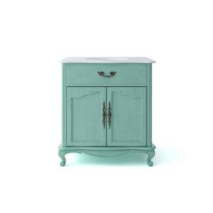 lot 2286 image: Home Decorators Collection Provence 33 in. W x 22 in. D Vanity in Vintage Turquoise with Marble Vanity Top in White with White Basin