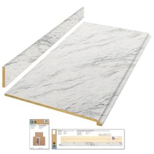 lot 2295 image: Hampton Bay 4 ft. White Laminate Countertop Kit with Full Wrap Ogee Edge in Calcutta Marble, Calcutta MarbleTextured Gloss