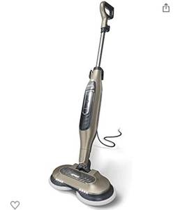 lot 2304 image: Shark S7001 Mop, Scrub & Sanitize at The Same Time, Designed for Hard Floors, with 4 Dirt Grip Soft Scrub Washable Pads, 3 Steam Modes & LED Headlights, Gold, 13.7 in L x 6.75 in W x 46.5 in H