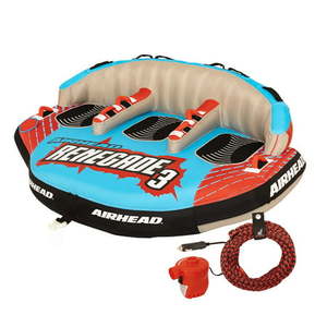 lot 2341 image: Airhead Renegade 3 Person Inflatable Towable Water Tube Kit with Boat Rope & Pump