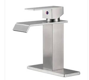 lot 2370 image: Square Waterfall Single Handle Single Hole Bathroom Faucet in Brushed Nickel