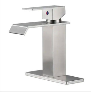 lot 2439 image: Square Waterfall Single Handle Single Hole Bathroom Faucet in Brushed Nickel