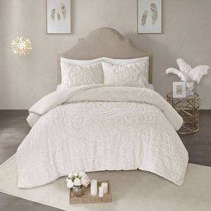 lot 22545 image: Madison Park Laetitia FullQueen 3 Piece Cotton Chenille Medallion Duvet Cover Set Bedding