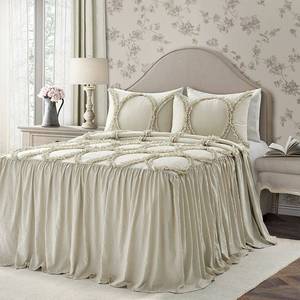 lot 22612 image: Lush Decor Riviera Ruffle Detail, Polyester Bedspread, King, Neutral, 3-Pc Set