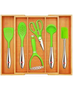 lot 22625 image: Royal Craft Wood Kitchen Drawer Organizer and Utensil Holder