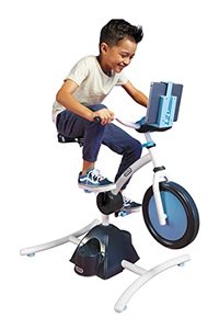 lot 22644 image: Little Tikes Pelican Explore & Fit Cycle Fun Adjustable Fitness Exercise Equipment for Kids Stationary Bike w Videos, Built-in Bluetooth Speaker- Gifts for Kid, Toys for Boys Girls Ages 3-7 Year Old
