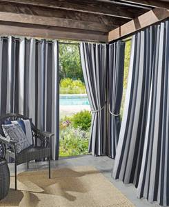 lot 22667 image: Sun Zero Valencia 54 x 95 Cabana Stripe IndoorOutdoor Uv Protectant Curtain Panel
