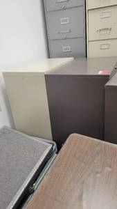 lot 6486 image: Tan Hirsh Two-Drawer Filing Cabinet and a Gray Lateral Two-Drawer Filing Cabinet&nbsp
