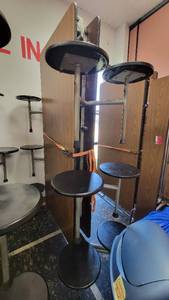 lot 6492 image: Mobile 6ft Double-Sided Lunch Table and Round Stool Combo - Dark Brown Laminate