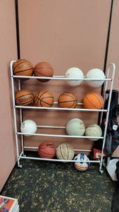 lot 23447 image: 4-Tier Cart W Assorted Sports Balls