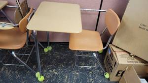 lot 9628 image: Virco School Desk and Chair Combo W Metal Basket On Bottom of Chair For Storage