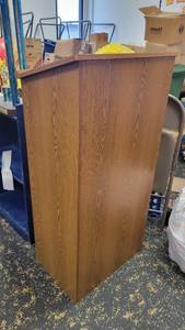 lot 9674 image: Slanted Wooden Laminate Podium W Shelving&nbsp