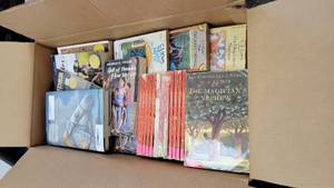 lot 9710 image: Box of Classroom Group-Read Chapter Books - Sounder by Armstrong, The Last Battle by C.S. Lewis, and More Books