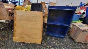 lot 9716 image: Blue 3-Tier Bookshelf and a Magazine Shelf
