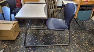 lot 9727 image: Hon Laminate Desk and Navy Blue Chair Combo