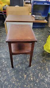 lot 9732 image: Short Rolling Table W Collapsible Sides and a 2-Tier Wooden Side Table&nbsp