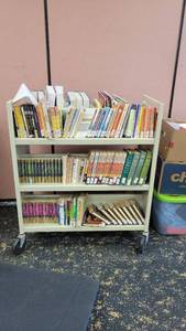 lot 9735 image: 3-Tier Metal Library Cart W Books
