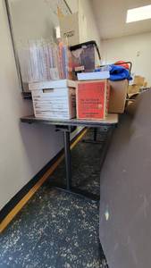 lot 9737 image: 5ft Gray Laminate Table W Metal Legs and Contents&nbsp