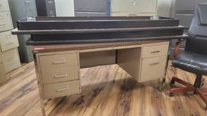 lot 9749 image: Metal Desk W Wooden Top and 6ft Table Tops (No Legs)