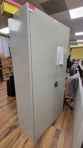 lot 9751 image: Light Gray Storage Cabinet W Shelving