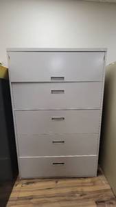 lot 9753 image: 5-Drawer Gray Filing Cabinet