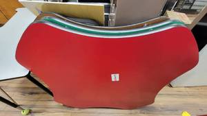 lot 9769 image: Lott of 3 Table Tops W Legs - Blue, Red and Green