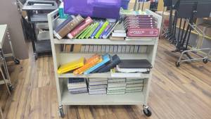 lot 9780 image: 3-Tier Metal Rolling Cart W Books