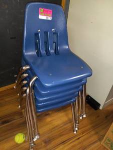 lot 9873 image: Lott of 5 Chrome and Blue Virco Chairs&nbsp
