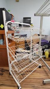 lot 9878 image: White 5-Tier White Rolling Rack W Slanted Basket Shelves