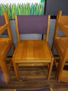 lot 9889 image: Wooden chair with mauve fabric back
