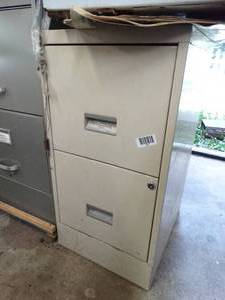 lot 1041 image: 2 Drawer Metal Cabinet w Seeds and Pictures