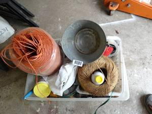 lot 1245 image: Tub of Misc  Plastic Rope  Twine  Bucket  Tape Etc
