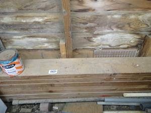 lot 1385 image: Long Boards On Wall and on Floor 2x6  1x4  2x4  Mixed Lot