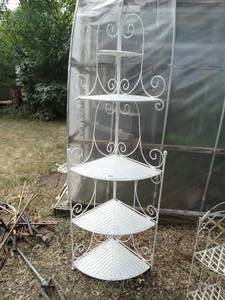 lot 1423 image: 5Ft Tall White Metal Folding Corner Shelves