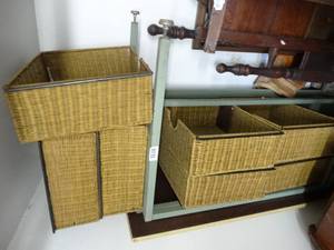 lot 1347 image: Lot of Wicker Drawers and Mist Metal Desk - Table