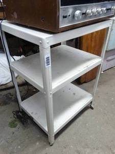 lot 1353 image: Small Vintage White Metal Media Cart wo Contents