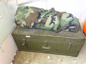 lot 1364 image: Military Foot Locker  Chest w Camo Bag Cover