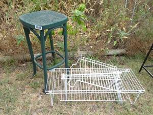 lot 1541 image: Green Stool and Metal Shelves