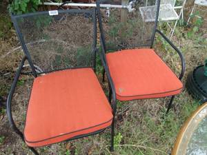 lot 1547 image: 2 Black Metal Red Padded Chairs