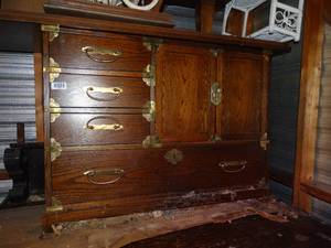 lot 1493 image: Quality Dark Wood Buffet  Coffee Table  End Table  Wood Stools  Lot