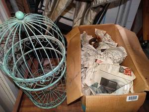 lot 1500 image: Small Quality Metal Cage and Vintage Glass Items